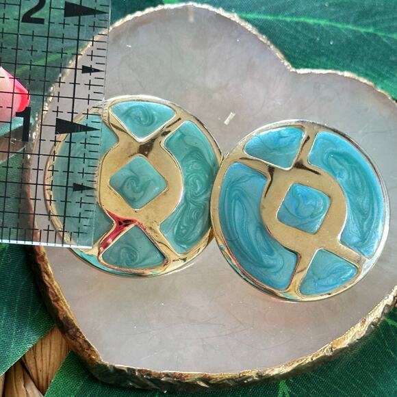 BOGO FREE 80’s statement earrings ENAMLE circle post - Picture 3 of 4